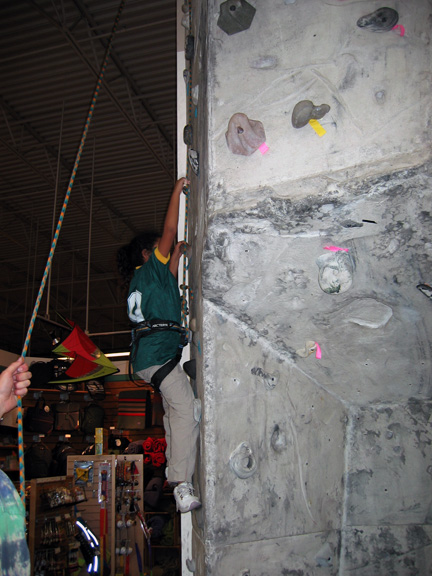 Mari goes rock climbing at REI!