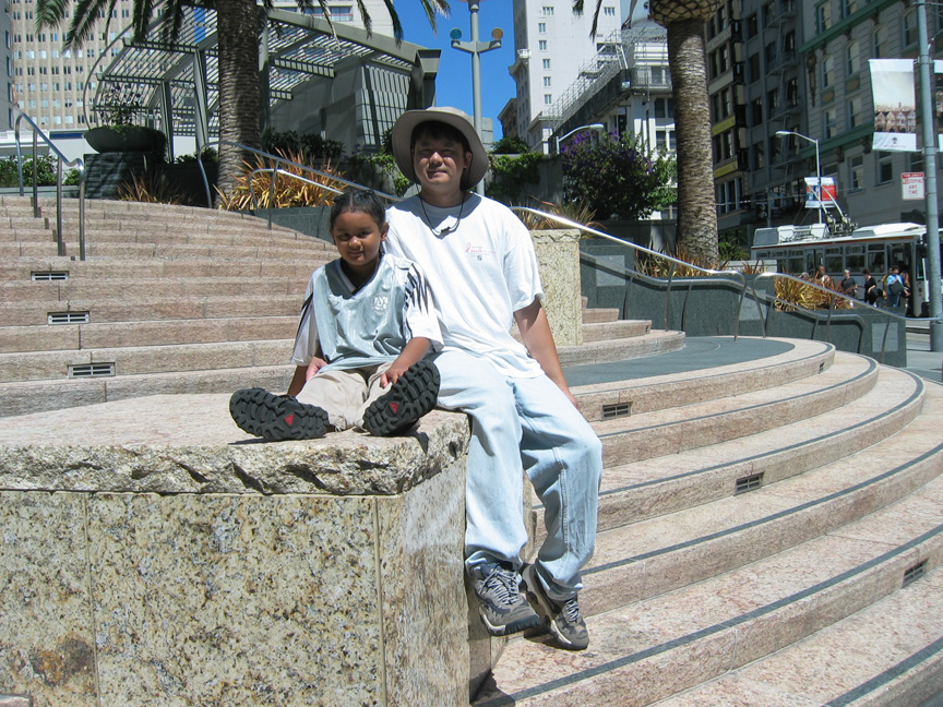 Mari and daddy rest at Union Square!