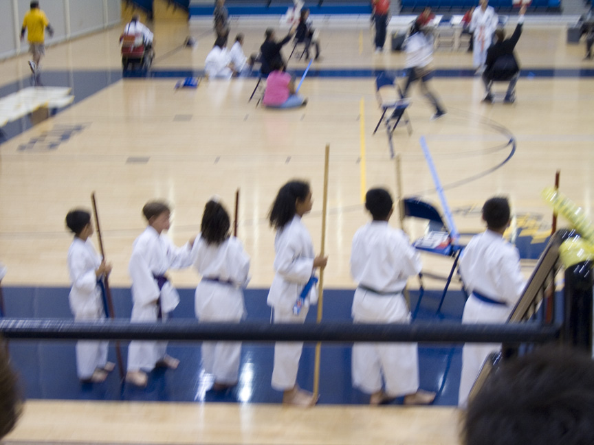 Mari prepares for her kobudo match.