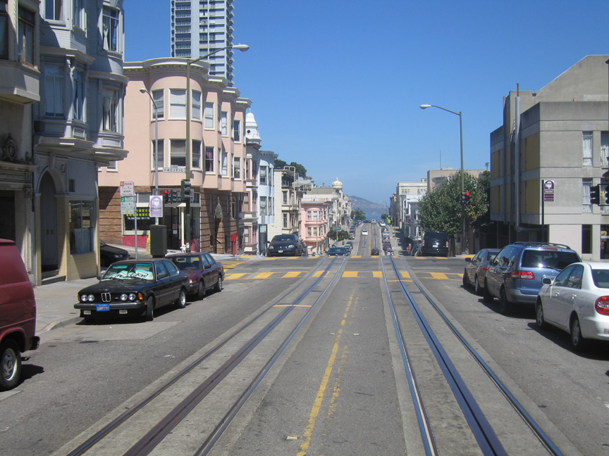 Riding a cable car!