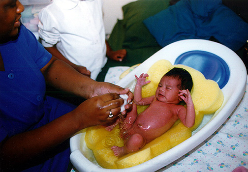 Mari's first bath