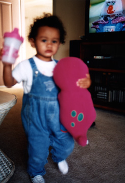 Mari with her new Barney